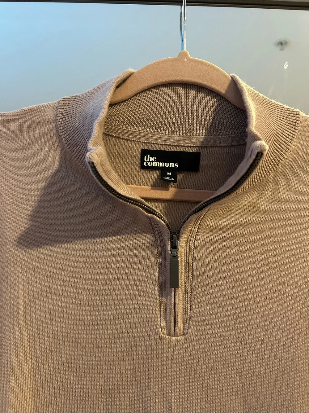 100% Merino Wool Men’s Quarter-Zip Sweater in Taupe - Classic Knit Medium